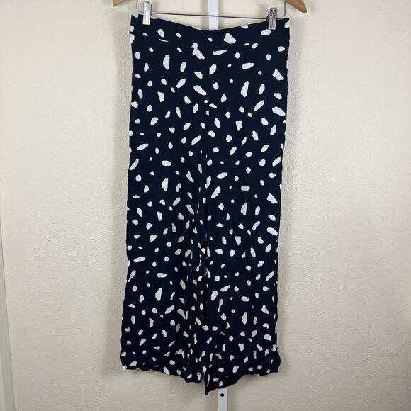 Wilfred Aritizia Spotted Fawn Crop Wide Leg Pants Large Viscose Blend Navy Blue - Picture 3 of 7